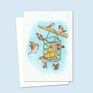 Garden Birds Greeting Card with a Hand Drawn Nature Illustration Suitable for Any Occasion, Blank inside for your own Message