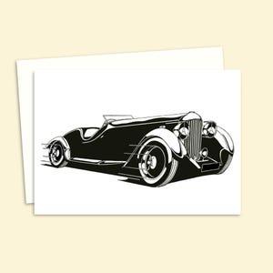 Vintage Sports Car Card - Birthday Card for a Car Lover - Father's Day Card - Pen and Ink Illustration -Ideal For Him - Blank Inside