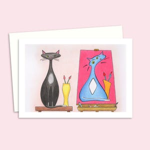 Carte d'anniversaire chat drôle avec oeuvre d'art au crayon dessinée à la main pour un amoureux des chats, intérieur vierge pour votre propre message