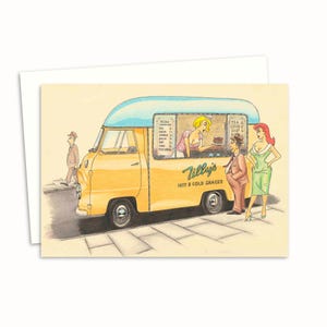 Funny Cartoon Card - Birthday Card with a Mid Century Style Illustration - Fifties Theme for Any Occasion - Blank Inside