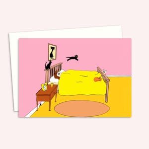 Cartão de felicitações de gatos - Cartão de aniversário engraçado para um amante de gatos - Ilustração de desenho animado desenhada à mão - Em branco por dentro para sua própria mensagem