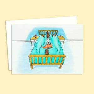 Cute Cats Greeting Card - Hand Drawn Illustration of Cosy Cats on the Bed - Ideal for Cat Parents - Blank Inside for Your Own Message