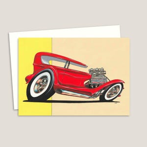 Carte de voeux de voiture - carte d'anniversaire pour un amateur de voitures - illustration de voiture américaine dessinée à la main - intérieur vierge
