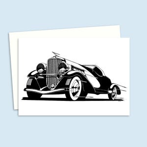 Vintage Car Greeting Card with a Detailed Pen and Ink Illustration of 1930s Classic, Ideal for Classic Car Lover's, Blank Inside
