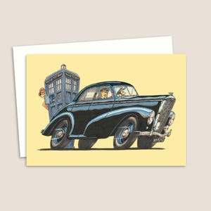 Nostalgische politiewagenwenskaart - handgetekende illustratie geschikt voor elke gelegenheid - blanco binnenkant voor je eigen bericht
