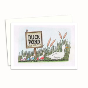 Cute Ducks Greeting Card - Hand Drawn Illustration of a Family of Ducks on the way to the Pond - Blank Inside for Your Own Message