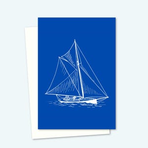 Cartão de iate à vela - Cartão de aniversário para amantes de barcos - Ideal para cartão de felicitações para o dia dos pais - Em branco por dentro para sua própria mensagem