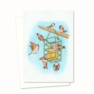 Garden Birds Greeting Card - Hand Drawn Nature Illustration Suitable for Any Occasion - Blank inside for your own Message