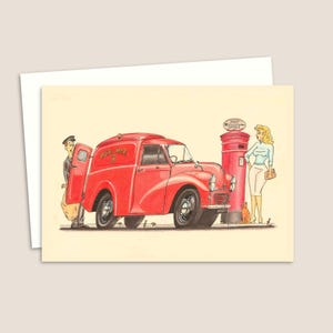 Post Office Van Greeting Card with a fun illustration with Nostalgic Mid Century Vibes, Blank Inside for your own Message