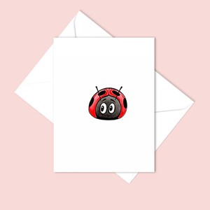 Ladybird Note Card and Envelope with a Hand Drawn Cartoon Illustration of a Cute Bug, Ideal for Thank You Notes and Invitations