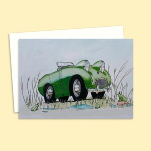 Frogs & Classic Car Birthday Card - Funny Hand-Drawn Greeting Card for All Occasions - Blank Inside for Your Personal Message