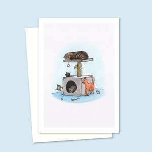 Cat Climber Greeting Card with a Hand-Drawn Pencil Illustration of Cute Kittens at Play, an Ideal Birthday Card for Cat Lovers, Blank Inside