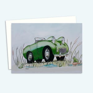 Frogs & Classic Car Birthday Card - Funny Hand-Drawn Greeting Card for All Occasions - Blank Inside for Your Personal Message