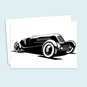 Vintage Car Birthday Card - Pen and ink Illustration - Perfect Greeting Card for Him - Blank Inside