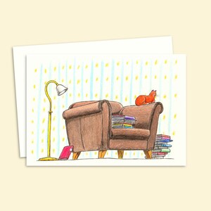 Cat Greeting Card - Hand Drawn Illustration of a Bookish Cat - Birthday Card for a Cat Lover - Blank Inside for your Own Message