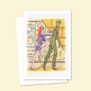 Egyptian Mummy Greeting Card with a Hand Drawn Cartoon Illustration, Ideal for Birthdays and Halloween, Blank Inside for Your Own Message