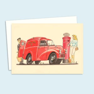 Post Office Van Greeting Card with a fun illustration with Nostalgic Mid Century Vibes, Blank Inside for your own Message
