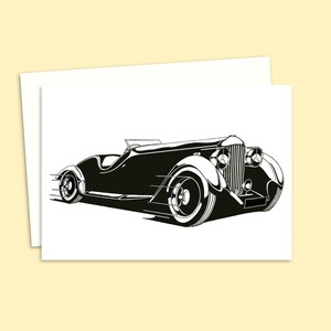 Vintage Sports Car Card - Birthday Card for a Car Lover - Father's Day Card - Pen and Ink Illustration -Ideal For Him - Blank Inside