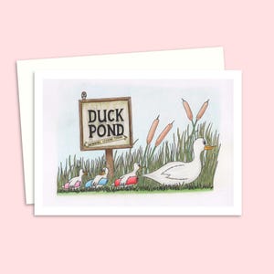 Cute Ducks Greeting Card with a Hand Drawn Illustration of a Family of Ducks on the way to the Pond, Blank Inside for Your Own Message