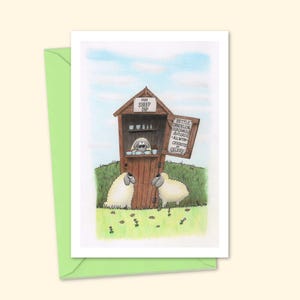 Niedliche Schaf Grußkarte mit einer Original Illustration eines Schaf Dip Stalls, innen leer für Deine eigene Nachricht