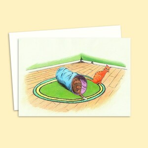 Original Cat Art Greeting Card with Hand-Drawn Cute Cats and Their Play Tunnel, Perfect for Cat Lovers, Blank Inside for a Personal Touch