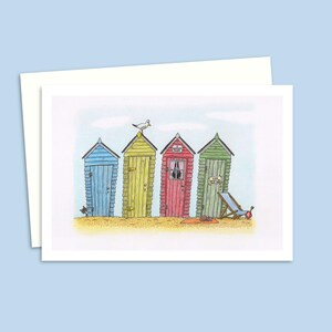 Beach Huts Greeting Card - Birthday Card with a Hand-Drawn Pencil Illustration of a Seaside Scene - Any Occasion Card For Friends or Family