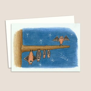 Funny Bats Greeting Card - Cute Hand-Drawn Cartoon Illustration to Make you Smile - Blank Inside for your Own Message