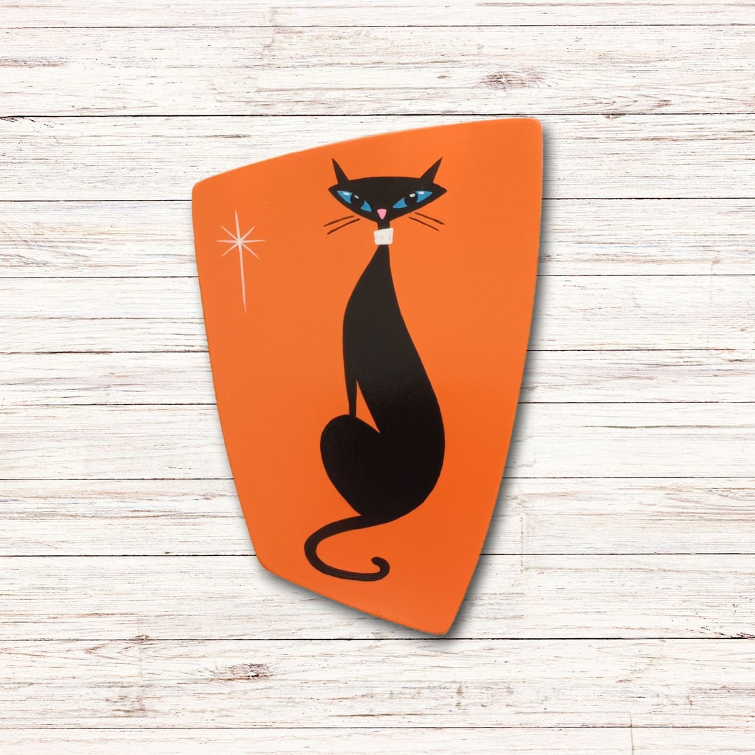 Cat Wall Decoration Mid Century Atomic Cat Wall Art Hand Etsy UK