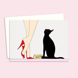 Black Cat Card - Illustrated Greeting Card for a Cat Lover - Ideal Thank You or Note Card for Friends  and Family - Blank Inside