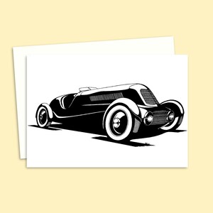 Vintage Auto Geburtstagskarte - Feder Illustration - Perfekte Grußkarte für Ihn - Blank innen