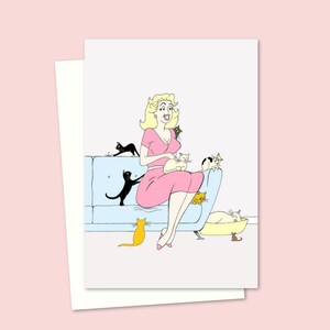 Crazy Cat Lady Greeting Card - Vintage Graphic Style Illustration - Perfect Birthday Card for a Cat Lover - Blank Inside