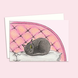 Black Cat Greeting Card - Cute Kitten Illustration - Birthday Card for a Cat Lover - Blank Inside for Your Own Message
