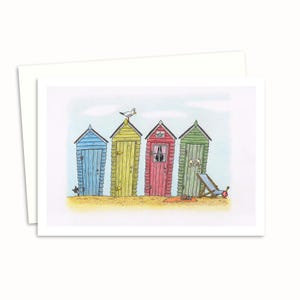 Beach Huts Greeting Card - Hand-Drawn Pencil Illustration of a Seaside Scene - Any Occasion Card For Friends or Family - Blank Inside