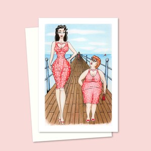 Seaside Humour Greeting Card - Hand Drawn Illustration of a Social Disaster of Matching Outfits - Blank Inside For Your Message