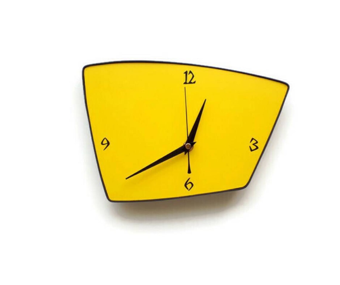 Retro style yellow wall clock hand made in a mid century Etsy