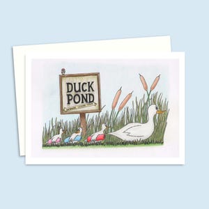 Cute Ducks Greeting Card with a Hand Drawn Illustration of a Family of Ducks on the way to the Pond, Blank Inside for Your Own Message