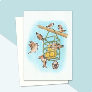Garden Birds Greeting Card with a Hand Drawn Nature Illustration Suitable for Any Occasion, Blank inside for your own Message