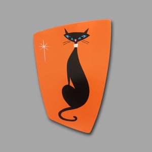 Cat Wall Decoration - Mid Century Atomic Cat Wall Art - Hand Crafted Cat Lover Gift - Orange Cat Plaque