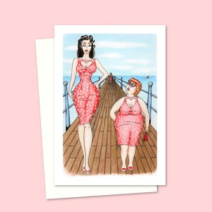 Seaside Humour Greeting Card - Hand Drawn Illustration of a Social Disaster of Matching Outfits - Blank Inside For Your Message