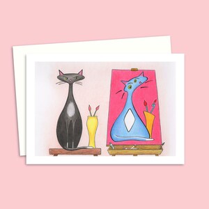 Carte d'anniversaire drôle de chat - Art au crayon dessiné à la main pour un amoureux des chats - Intérieur vierge pour votre propre message