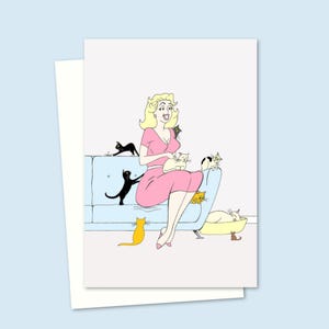 Cartão de felicitações Crazy Cat Lady - Cartão de aniversário para um amante de gatos - Estilo gráfico vintage - Cartão ideal para qualquer ocasião para amigos e familiares