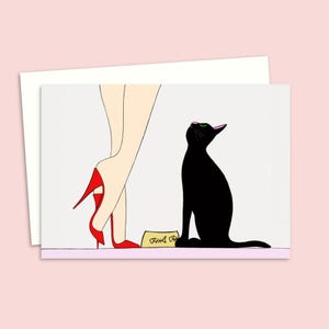 Carte chat noir - carte de voeux illustrée pour un amoureux des chats - carte de remerciement ou de correspondance idéale pour les amis et la famille - intérieur vierge