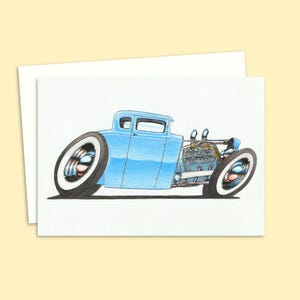 Cartão de felicitações de carro personalizado - Cartão de aniversário com uma ilustração de Hot Rod - Ótimo cartão para pais, irmãos ou amigos amantes de carros