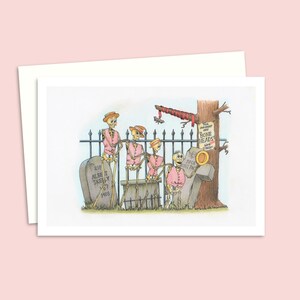 Lustige Grußkarte mit einer originalen, handgezeichneten Bleistift-Illustration eines Barbershop-Quartetts, innen leer für Deine persönliche Nachricht