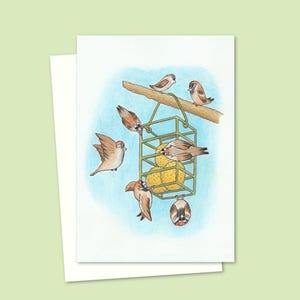 Carte de voeux oiseaux de jardin - Illustration de la nature dessinée à la main, adaptée à toutes les occasions - Intérieur vierge pour votre propre message