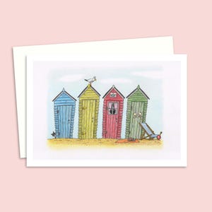 Grußkarte mit Strandhaus-Motiv – Geburtstagskarte mit einer handgezeichneten Bleistiftillustration einer Meeresszene – Jede Anlasskarte für Freunde oder Familie