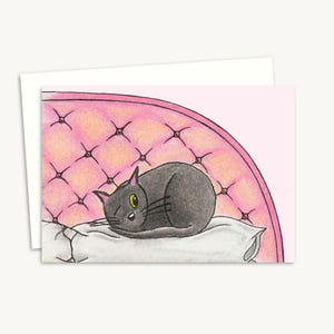 Black Cat Greeting Card - Cute Kitten Illustration - Birthday Card for a Cat Lover - Blank Inside for Your Own Message