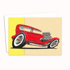 Car Greeting Card - Birthday Card for a Car Lover - Hand Drawn American Car Illustration - Blank Inside