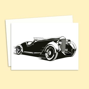 Vintage Sports Car Card - Birthday Card for a Car Lover - Father's Day Card - Pen and Ink Illustration -Ideal For Him - Blank Inside