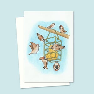 Wenskaart met tuinvogels met handgetekende natuurillustratie Geschikt voor elke gelegenheid, blanco binnenkant voor je eigen bericht